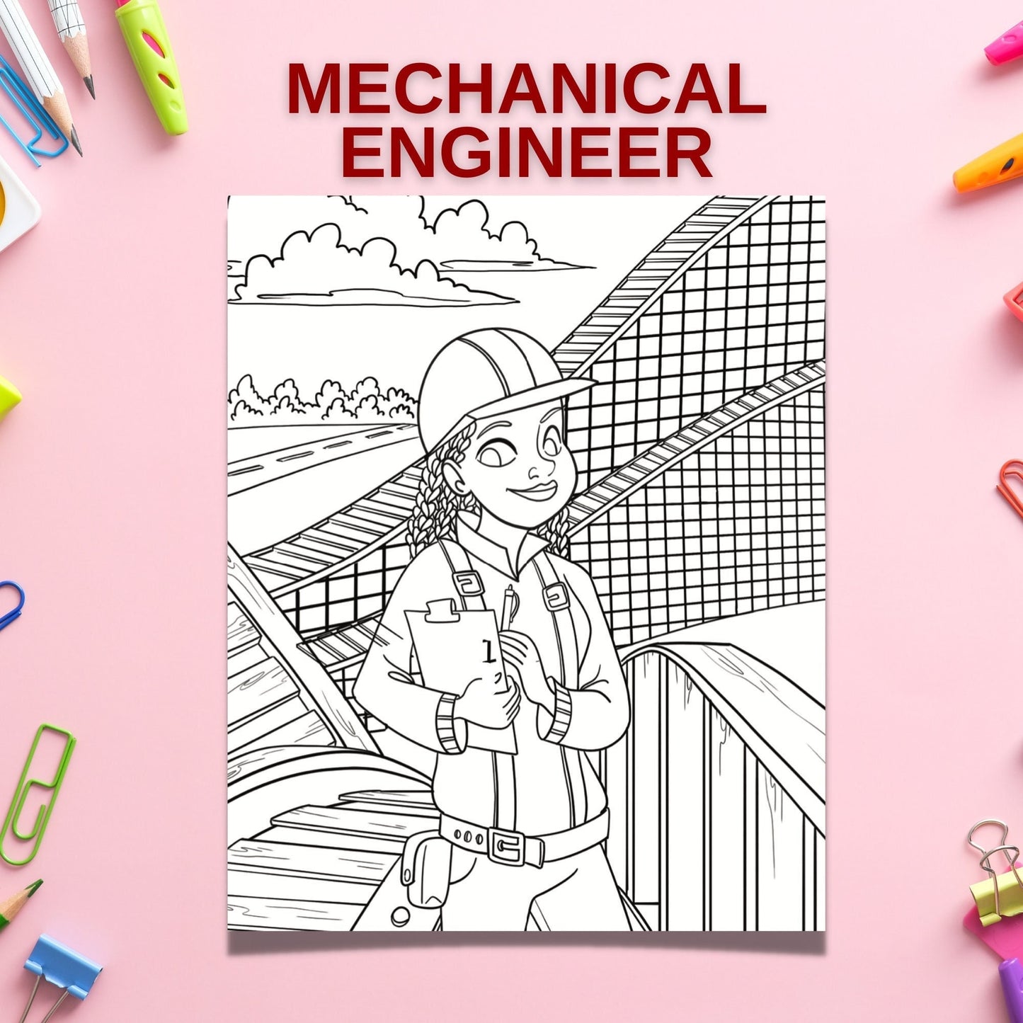 Mechanical Engineer Kids Coloring Page, Women in STEM Activity, STEM Activity, Classroom Resource, Career Exploration