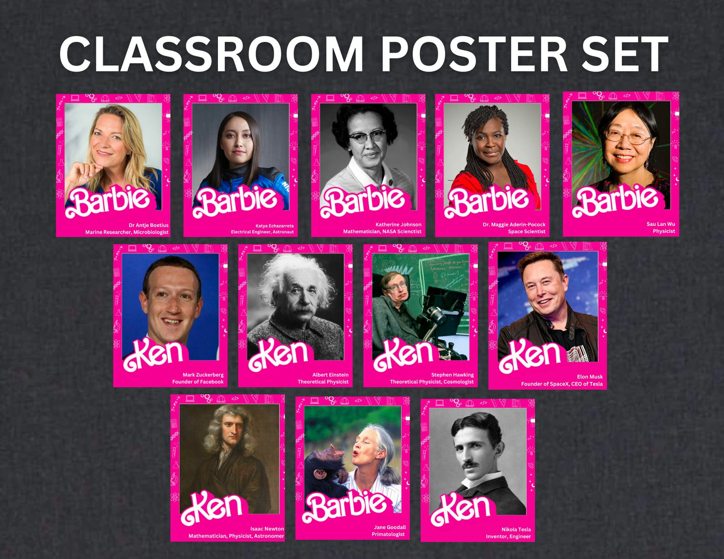 Barbie and Ken in STEM: Elementary Middle Classroom Poster Set of 12 Instant Download